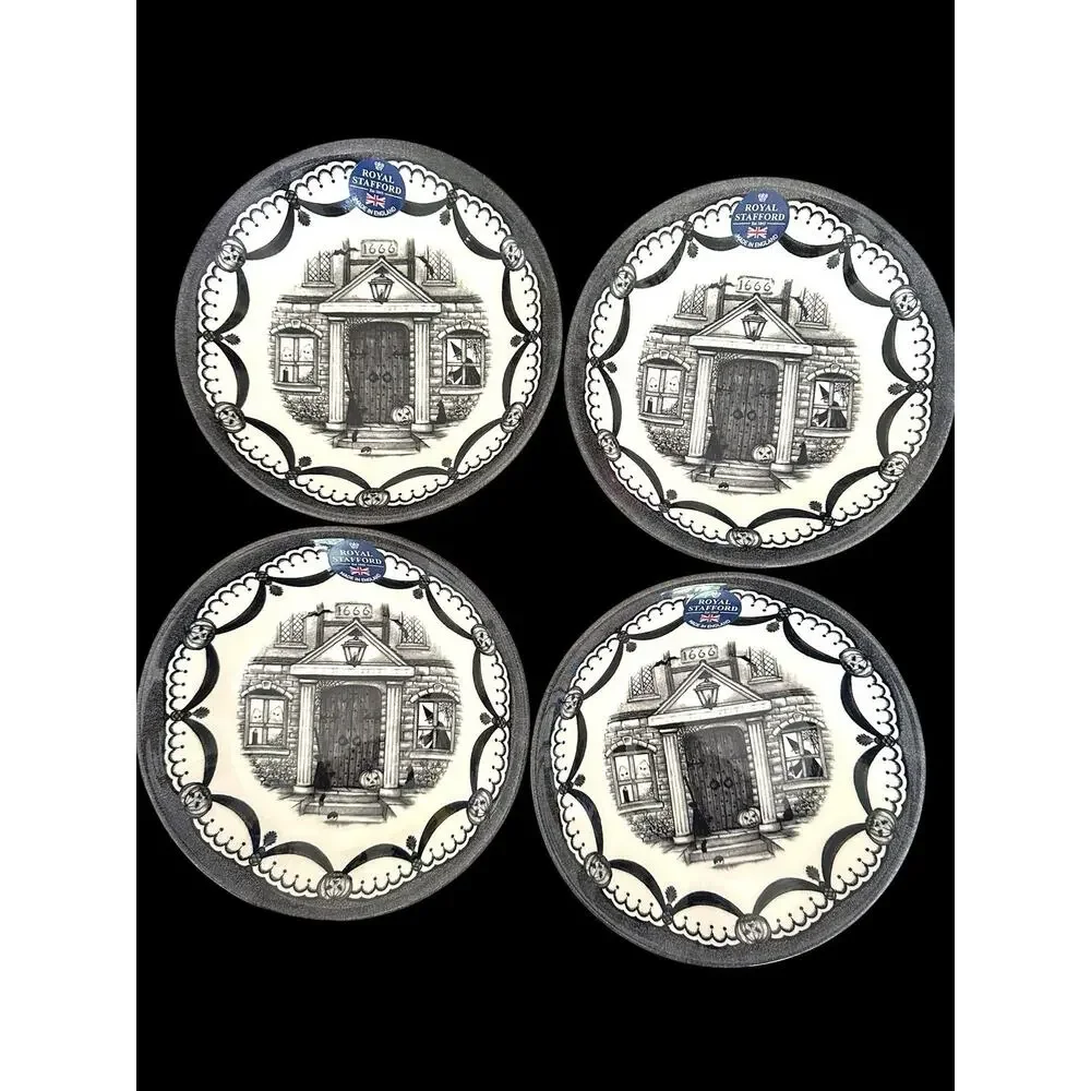 4 Royal Stafford Spookeyville Haunted House 1666 Salad Bowls Halloween NWT 7+”